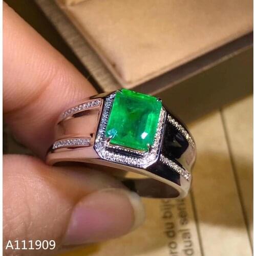 KJJEAXCMY boutique jewelry 925 sterling silver inlaid Natural Emerald ring support detection generous