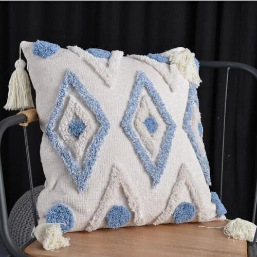 Bohemia Tassels Cushion Cover 45x 45cm blue Pillow Cover Handmade Square boho living Room Bed RoomHome Decoration