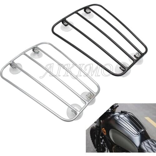 Black/Chrome Metal Motorcycle Fuel Tank Luggage Rack Shelf With Strong Suction Cups Fuel Tank Rack Suction Cup Luggage Holder