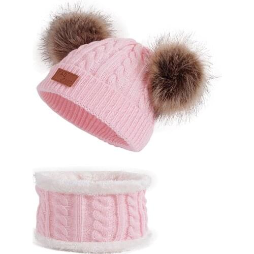 MOLIXINYU 2PS baby hat scarf set childrens hat scarf knitted thick plush cap winter warm clothing 2 years old boys girls