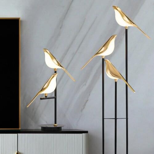 New designer led table lamp Postmodern plating Gold Bird Alloy Acrylic desk light for bedroom study room living room floor lamp