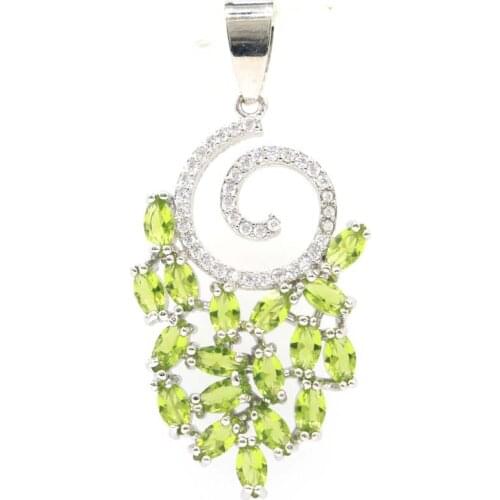 46x22mm SheCrown Flowers Shape Created London Blue Topaz White Bright Cubic Zircon Silver Pendant Drop Shipping