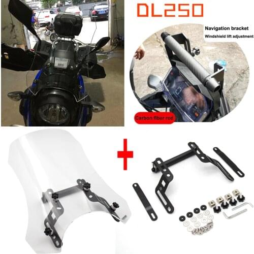 For Suzuki DL250 Vstrom DL 250 Motorbike Front Glass Windshield Windscreen +Motorcycle GPS Mount Mounting Adapter Holder Bracket