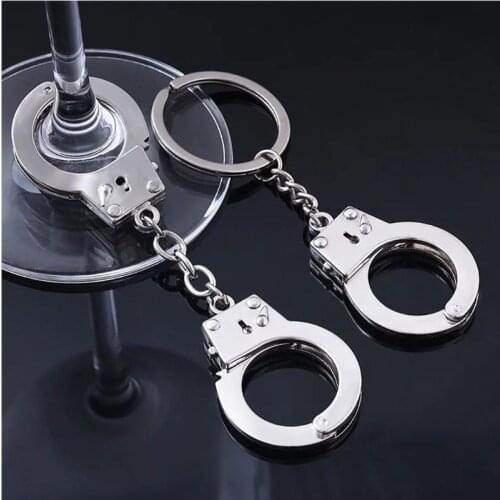 Metal Novelty Silver Double Lock Handcuffs Keychain Key Rings Fashion Jewelry