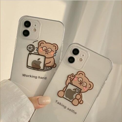 Cute Transparent Phone Case For iPhone 11 12 Pro Max Mini XR X XS Max 78 SE2020 Soft Silicone Cartoon Back Cover Accessories