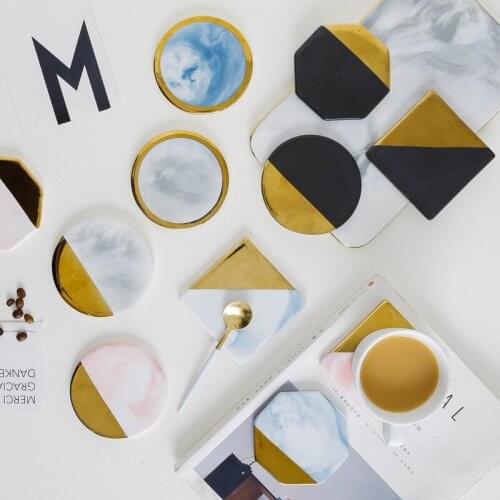 Marble Coaster Tea Cup Sauce Luxury Unique Pink Gold Ceramic Porcelain Mats Pads Table Decoration Accessories Kitchen Tool Gift