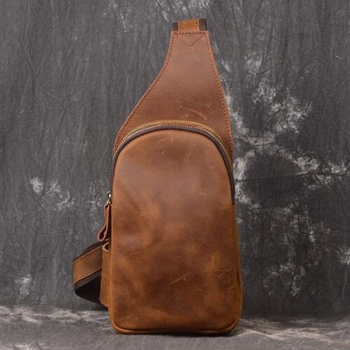 Men Crossbody Bag Daily Chest Bag Big Size High Quality Large Capacity Split Leather Shoulder Sling Bag For IPad New