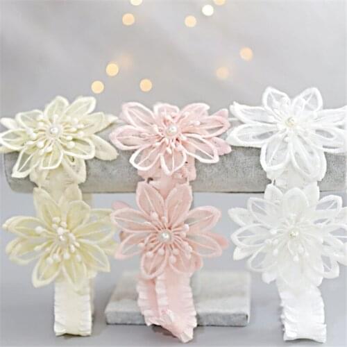 15pcs/lot New Kids Flower Headband Pearl Hair Bands Handmade Girls Headwear Hair Accessories For Children Newborn Headdress