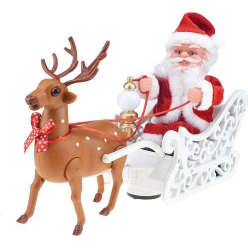 Novelty Creative Elk Sled Santa Claus Doll with Music Electric Universal Car Toy Christmas Gift