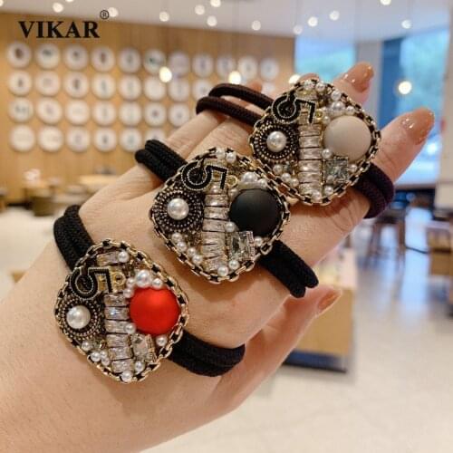 New Women Retro Zircon Pearl Elastic Hair Bands Hair Ties Girls Elegant Ponytail Holder Scrunchy Rubber Band Hair Accessories