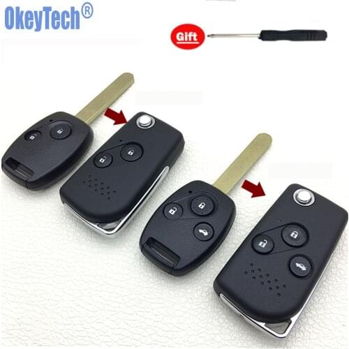 OkeyTech for Honda Civic 2017 City Spoiler Crv Accessories Modified Flip Fold Key Shell Case HON66 Blade 2 3 Button Replacement