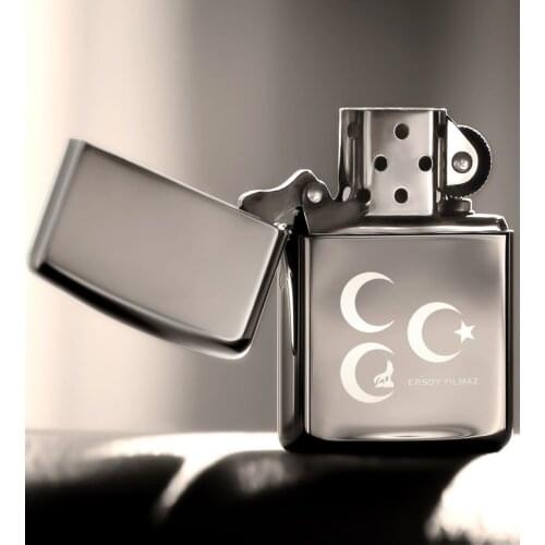 Personalized 3 Crescent Gasoline Silver Gray Metal Lighter-1