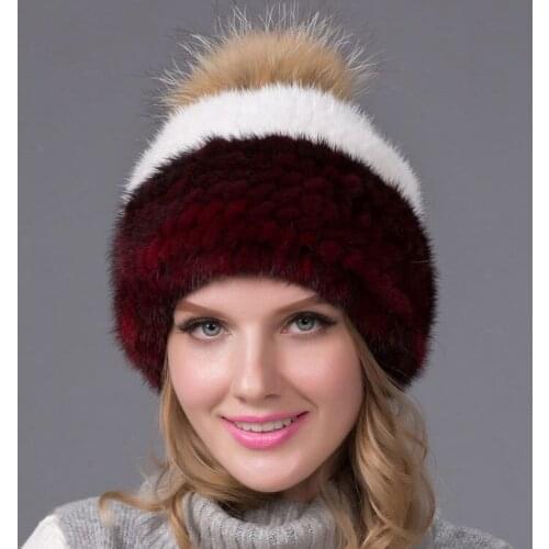 Natural Mink Fur Hat Full Silver Fox Leather Top Elegant Hat High-End Female Models Hat Russian Winter Ladies Authentic BZ-06