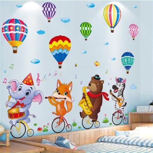 [shijuekongjian] Cartoon Animals Wall Stickers DIY Hot Air Balloons Wall Decals for Kids Room Baby Bedroom House Decoration