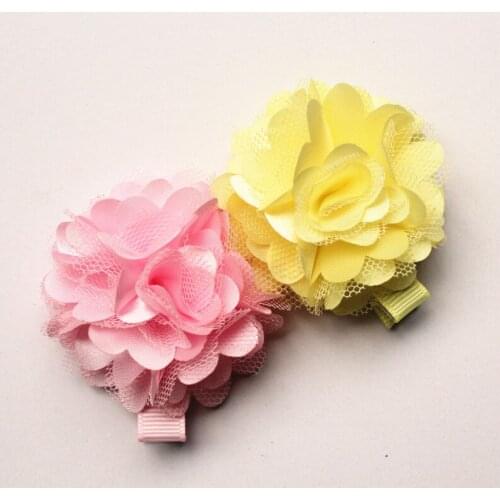 24pc/lot Cute Floral Gauze Hair Clips Lovely Kids Hairpin Chiffon Felt Flower Girls New Arrival Barrettes Free Shipping