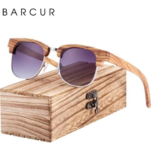 BARCUR Polarized Zebra Wood Square Sunglasses Men Gradient Lens Women UV400 Protection Oculos de sol masculino