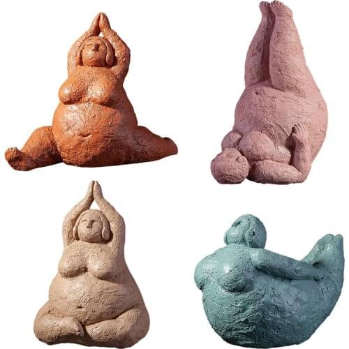 Abstract Fat Lady Statuette Vintage Woman Statue Yoga Figures Sculpture Creative Desktop Resin Crafts Home Bedroom Decoration