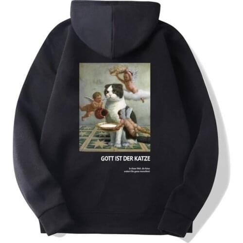 Funny Angel Cat Print Hoodie Sweater Harajuku Hip Hop Casual Hedging Hooded Streetwear 2021 Mens Womens Fashion Street Hoodie