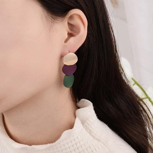 Unique Metal Hanging Dangle Earrings Women Gold Color Round Geometric Statement Charm Drop Earring Jewelry Eardrop Accessories