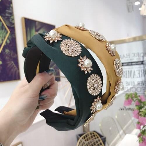 High Quality Rhinestone Headbands Makeup Hair Bands Large Handmade Boutique Satin Crystal Crossed Hair Hoops Headwear Wholesale