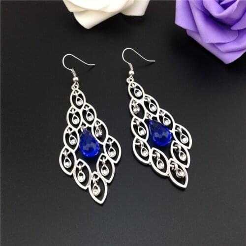 Women Special store Fashion silver blue rhinestone hollow star pendant hanging Earrings brincos female earing