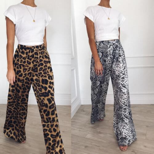 Women Loose Flared Wide Leg Pants High Waist Loose Culottes Sexy Fashion Leopard Snake Print Long Trousers Female Bottoms
