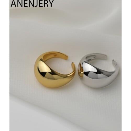 ANENJERY 925 Sterling Silver Bright Geometric Creative Ring for Women Elegance Simplicity Open Ring Jewelry Gift S-R1034