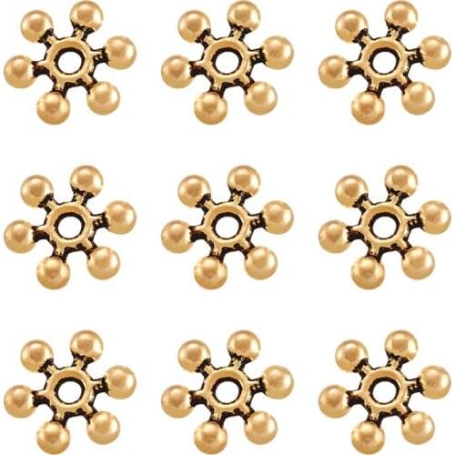 100pcs Snowflake Zinc Alloy Snap Spacer Beads for Jewelry Making DIY Bracelet Necklace Wholesale 8.5x2.5mm