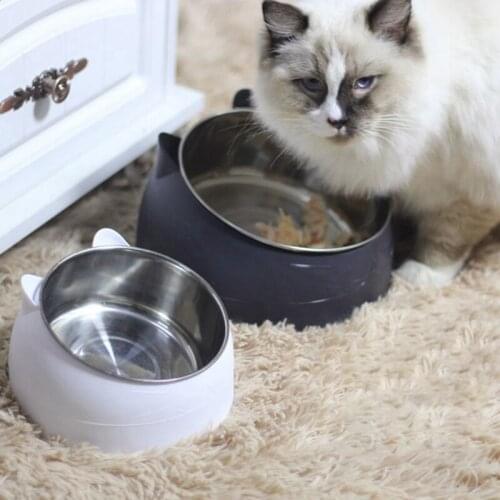 400ml Cat Bowls Tilted Stainless Steel Dod Bowl Non-slip Base Puppy Pet Food Drink Feeder Neck Protection Dish Bowl
