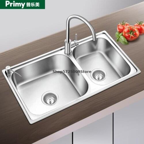 Large Double Sink Kitchen Sink Thickened Large One-piece Household Dishwashing Sink 304 Stainless Steel Sink