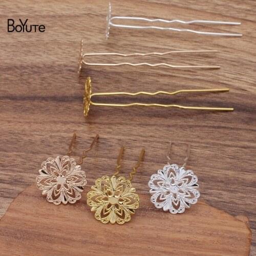 BoYuTe (20 Pieces/Lot) 21MM Brass Flower Plate Welding 75*10*1.2MM Hair Fork Hairpin Bride Hair Jewelry Diy Accessories