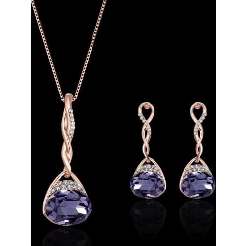 Classic Elegant Rhinestone Inlaid Irregular Water Drop Pendent Earrings Necklace Set Neck Ear Jewelry Sets for Women Girls Gift