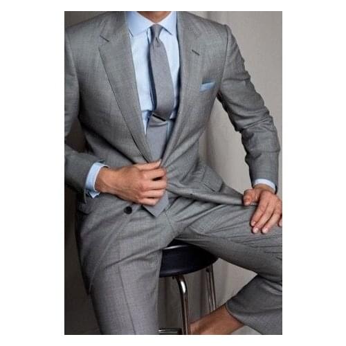 2017 Latest Coat Pant Design Smoking Grey Men Suit Terno Slim Fit 2 Piece Blazer Prom Suits Custom Tuxedo Masculino jacket+Pant