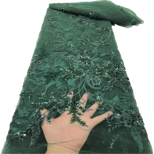 Latest African Lace Fabric 2021 French Lace Fabric Dress with sequins/beads Nigerian Tulle Lace Fabric For Wedding Party rf-360