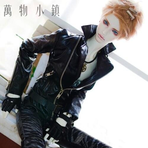 NEW Boy Metal Zipper Black Handsome Leather Tops/ Coat 1/3 1/4 SD13 BOY SD17 Uncle SSDF BJD MSD Doll Clothes