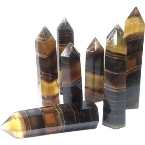 Polished natural quartz tower yellow fluorite wand point crystals healing stones for home decoration