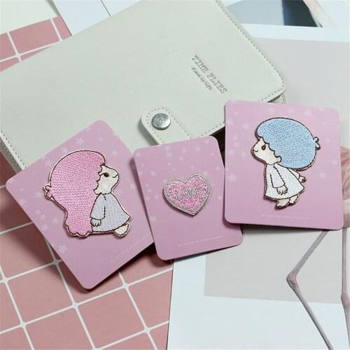Ursmart High Quality 1 PCS Love Girl Boy Pink Heart Embroidery Repair Patches Bag Jeans Cartoon Patches for Clothes Sticker