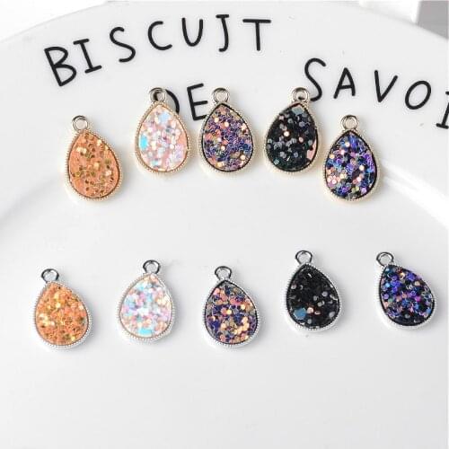 10Pcs Sweet Metal Water Drop Shape Pink Glitter Sequins Pendant Charms For DIY Making Earrings Bracelet Jewelry Accessories
