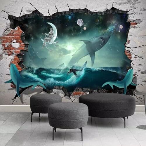 3D Photo Wallpaper Sea Whale Shark Starry Sky Wall Paper For Kids Bedroom Background Mural Painting Wall Cloth Home decor Fresco