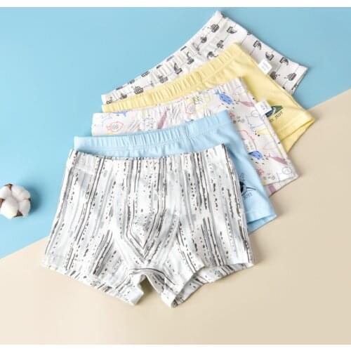 5pcs/pack Teen Boys Underwear Striped Cute Underwear Cotton Children Cartoon Fish Shorts Boxers Toddler Kids Football Panties