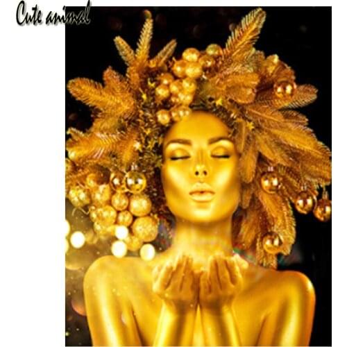 5D Diy Diamond Painting Golden Woman Full Square Round Drill Portrait Abstract Art Diamond Embroidiery Cross Stitch Decoration
