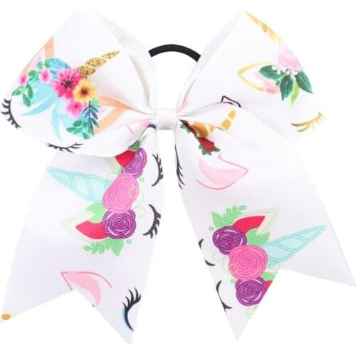 8 inch Unicorn Hair Bows For Kids Girls Handmade Printed Ribbon Ponytail Hair Bows Hair Accessories