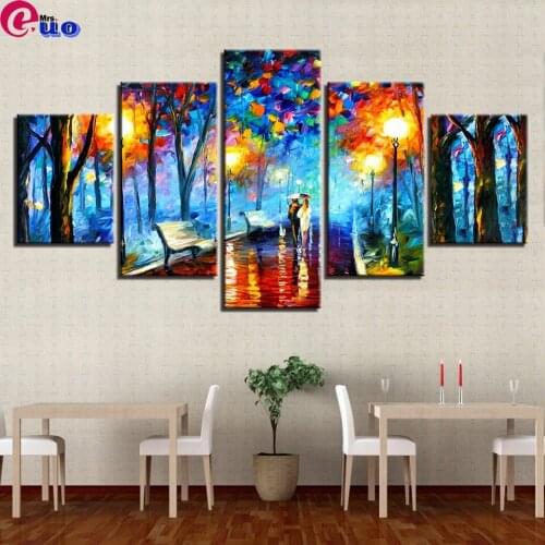 Diamond Painting Cross Stitch Kits Home Decor 5 Pieces Walking In The Rain Nightscape 5d Diamond Embroidery Abstract Color Trees