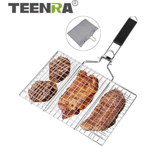 TEENRA Non-stick BBQ Fish Clip Portable BBQ Grilling Basket Heat-resistant Barbecue Fish Clip Net Outdoor Camping Tools