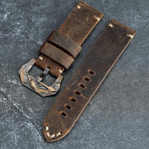 Handmade Ltalian Double-Folded Cowhide Watchband 20 22 23 24 26MM Adapted Bronze Buckle Bracelet Top Layer Cowhide Mater