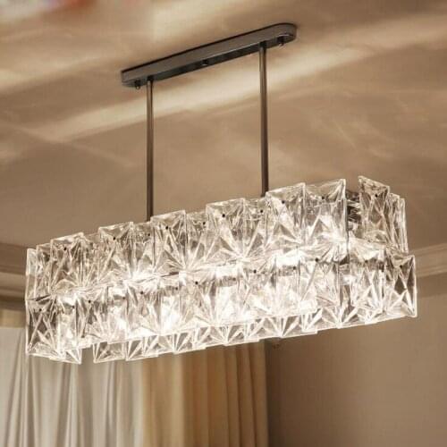 Long restaurant chandeliers creative wrought iron crystal bar lighting modern minimalist living room dining table lamps LED lamp