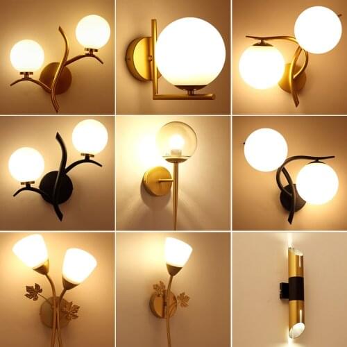 European Golden Wall Lamp Retro Bedroom Led Creative Hotel Household Single Double Head Glass Corridor Guest Room Bedside Lamp