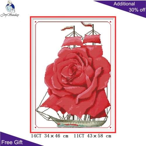 Joy Sunday Rose Sailing Needlepoints FA004 14CT 11CT Counted and Stamped Home Decor Love Is Smooth Sailing Cross Stitch Kits