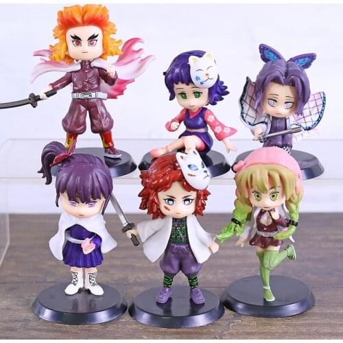 Kimetsu No Yaiba Tanjirou Nezuko Zenitsu Inosuke Giyuu Kyoujurou Sabito Makomo Mini Q Vesion Figures Toys 6pcs/set