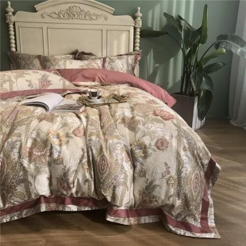 Perfect Flower Pink printed Egyptian cotton Bedding sets Queen King Pastoral Duvet cover Bed sheet set Pillowcases 4pcs 14 color